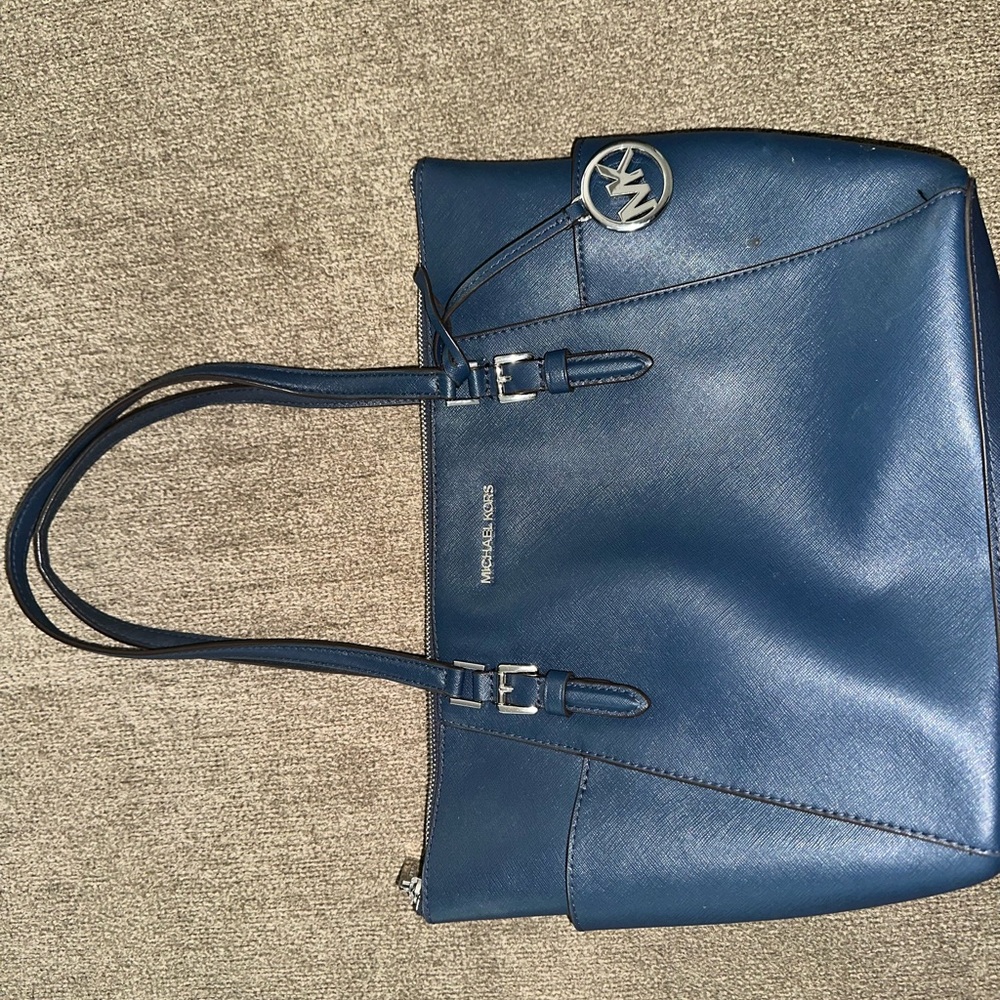 Michael Kors Blue Structured Tote with Silver Accents